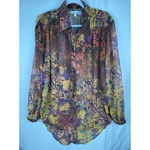 Hunter Bell Blouse Womens Large 100% Silk Abstract Floral Oversized Artsy Luxe